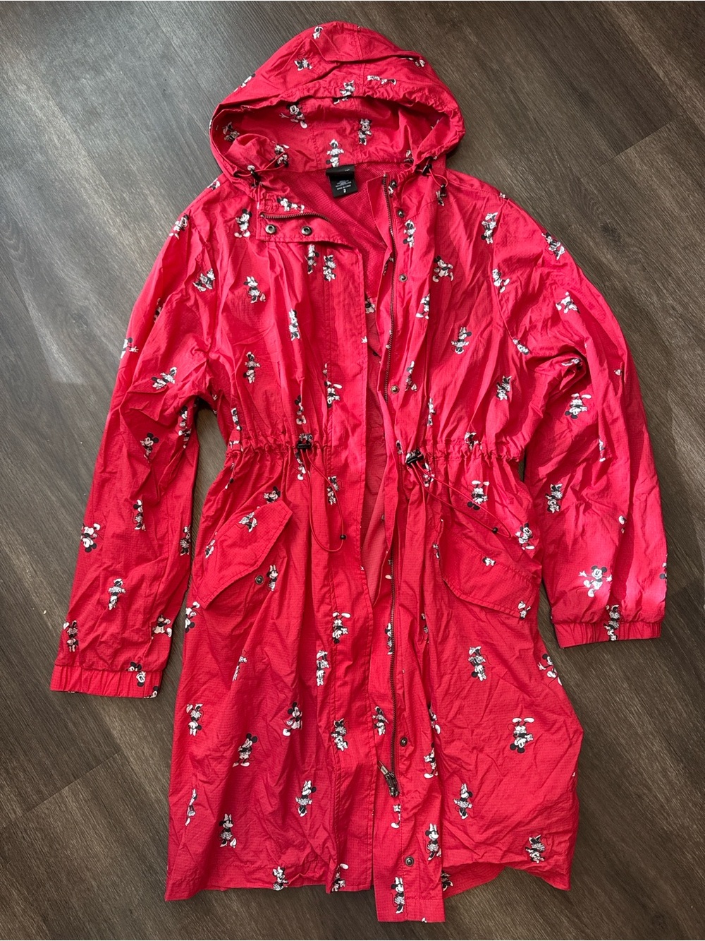Disney Red Hooded Trench Coat with Mickey Mouse Print